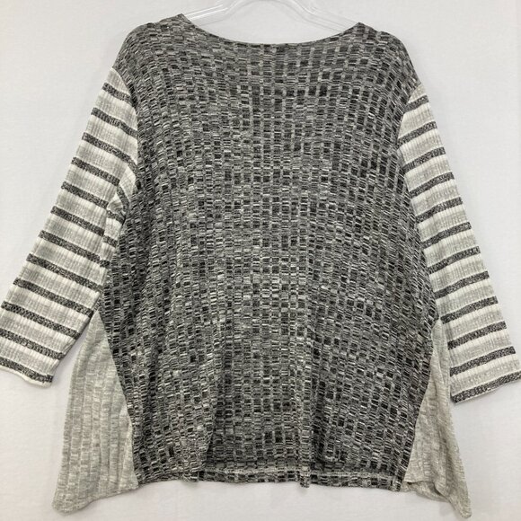 Barbara Katz size XL Gray Color-Block Stretch Knit 3/4 Sleeve Pullover Top - Picture 8 of 10